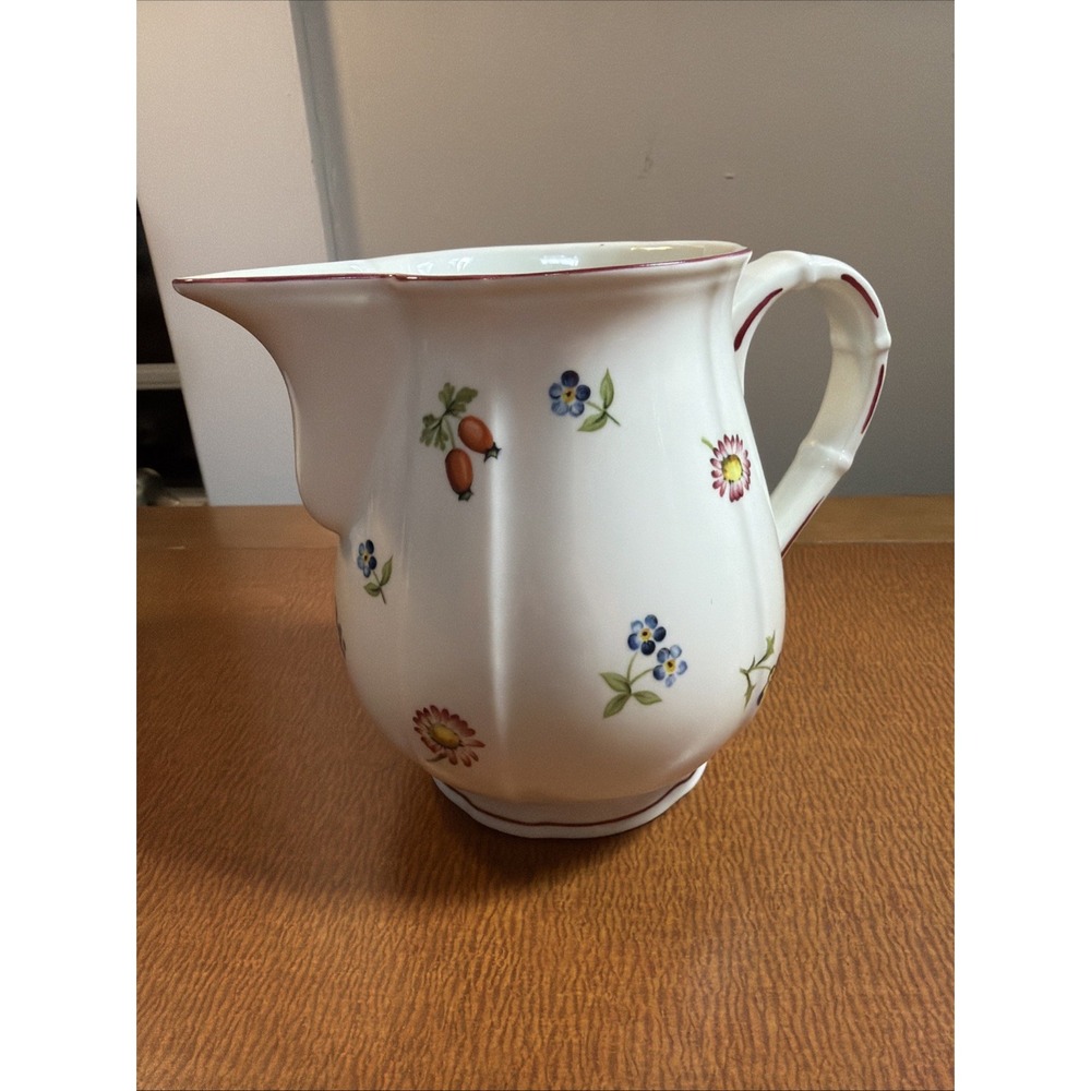 Villeroy & Boch Petite Fleur, Small Flowers, Red Trim: Large Pitcher 5" Tall